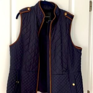 Talbots navy with camel trim quilted vest